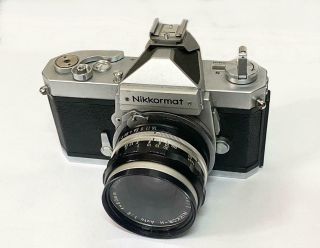 Vintage Nikon Nikkormat Ftn Antique Camera With Nikkor - H Auto F=50mm 1:2 Lens