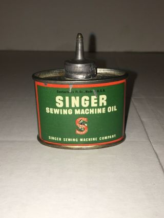 Vintage Singer Sewing Machine Oil Lead Top Tin Litho 1.  5 Oz Handy Oiler Oil Can