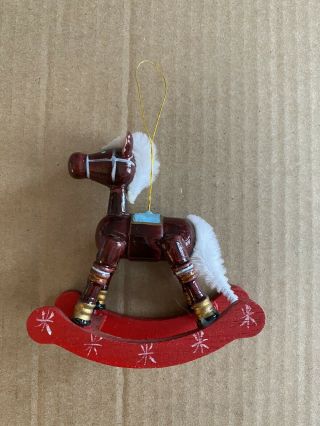 Vintage Hand - Painted Wooden Rocking Horse Christmas Tree Ornament