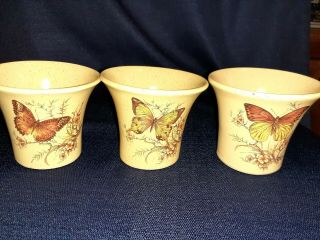 Vintage Pottery Craft Butterfly Cups Stoneware Bowls Made In Usa Set Of 3
