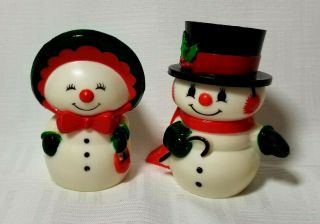 Vintage Hallmark Mr Mrs Snowman Salt Pepper Shakers Christmas Holly Jolly