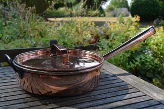 Antique 19th Century Large Copper Handled Saucepan With Lid 13 "