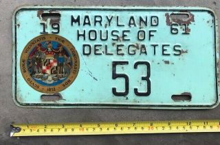 1961 Maryland License Plate House Of Delegates 53