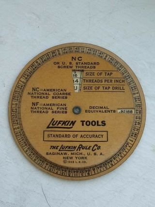 Vintage 1935 Lufkin Tools Screw Thread Calculator,  Circular Slide Rule