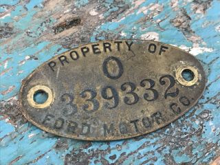 Vtg 40s - 50s Property Of Ford Motor Company O Brass Industrial Tool Tag