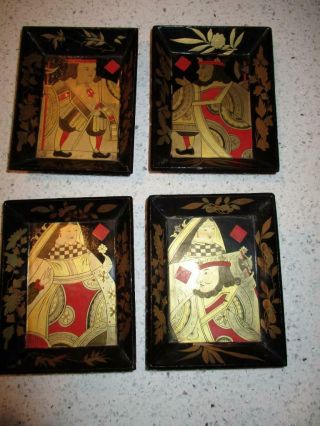 Set 4 Chinese Export Early 19th Century Lacquered Small Trays