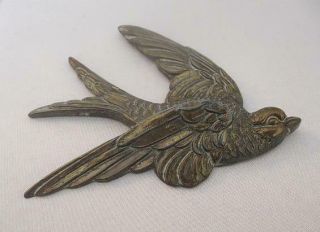 Vintage Brass C&a England Sparrow Swallow Bird Wall Plaque Decorative Piece
