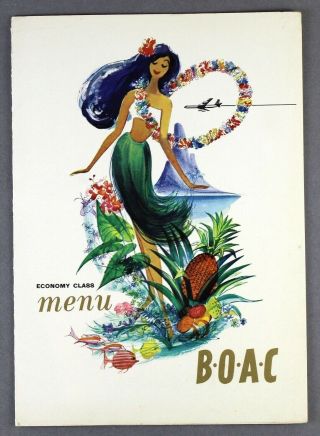 Boac Vintage Airline Menu York - Hong Kong - Boeing 707 - Hula Dancer