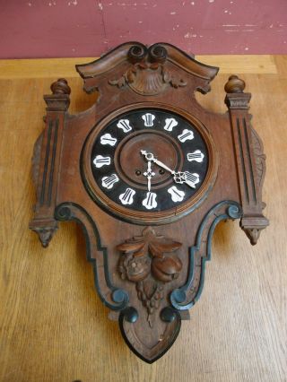 Antique French Carved Mahogany Wall Clock C1900 