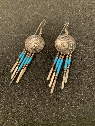 Vintage 925 Sterling Silver Navajo Turquoise Native American Earrings