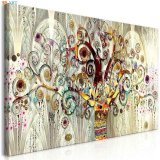 Vintage Poster Tree Of Life Print Abstract Canvas Painting Gold Wall Art Picture