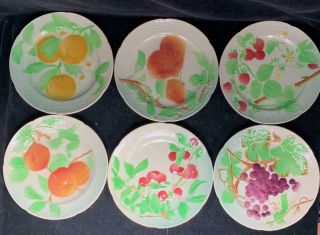Set Of 6 Antique French Majolica Plate St Clement Made In France Fruit 8.  25 "