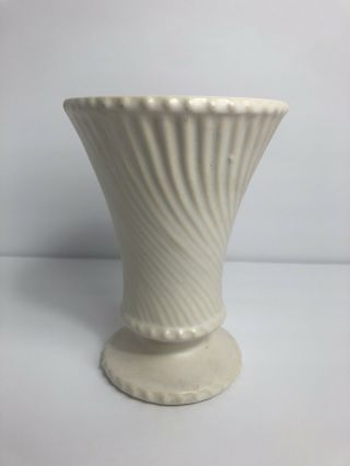 Vintage Mccoy Pottery Matte White Swirl Vase 6” Tall