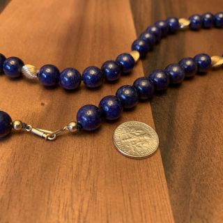 Vintage Lapis Bead Blue Necklace 19” Long Goldtone Small Divider Beads