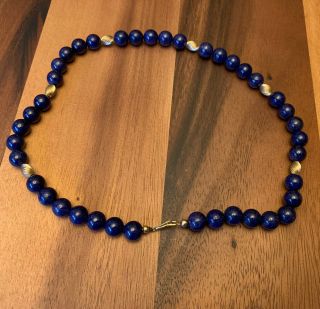 VINTAGE Lapis Bead Blue Necklace 19” Long Goldtone Small Divider Beads 2