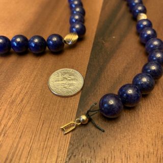 VINTAGE Lapis Bead Blue Necklace 19” Long Goldtone Small Divider Beads 3