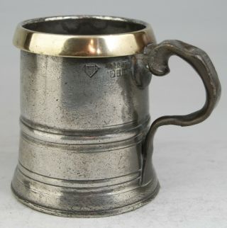 Antique Brass Rimmed Pewter Pint Tankard Mug Measure - Edwards,  Sovereign Brewer