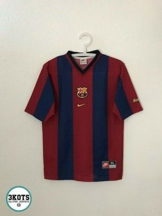 Barcelona Fc 1998/00 Nike Home Football Shirt Yxl Boys Vintage Soccer Jersey