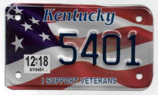 Kentucky I Support Veterans Graphic Motorcycle License Plate 5401 Flag Graphics