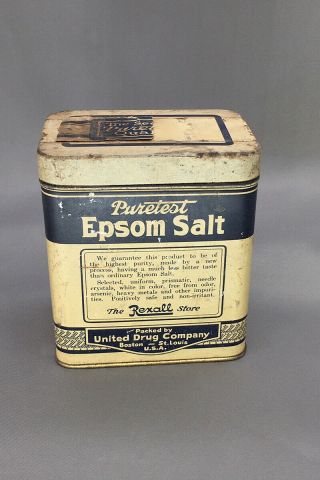 Vintage Puretest Epsom Salt Tin Can Rexall United Drug Boston St.  Louis