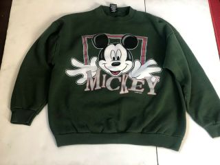 Vtg Disney Mickey Unlimited Green Mickey Mouse Sweatshirt Size Xl Made In Usa