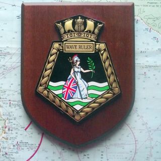 Vintage Rfa Wave Ruler Hms Painted Royal Navy Ship Badge Crest Shield Plaque
