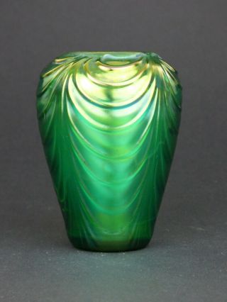 Loetz Iridescent Green Glass Vase Creta Mit Festons Bohemian Art Nouveau Antique