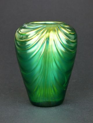 Loetz iridescent green glass vase Creta mit Festons Bohemian Art Nouveau antique 2