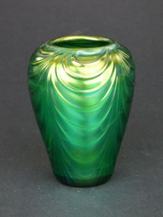 Loetz iridescent green glass vase Creta mit Festons Bohemian Art Nouveau antique 3