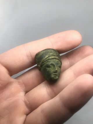 Ancient Roman Bronze Gladius Pommel In The Form Of A Mans Head
