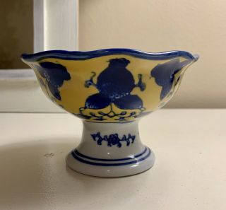 Vintage Hand Painted Pedestal Bowl Floral Design