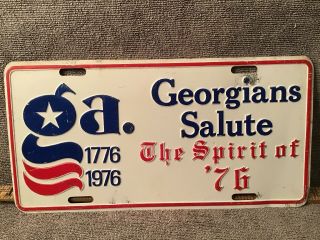 Georgia 1776 - 1976 Spirit Of 76 License Plate Embossed