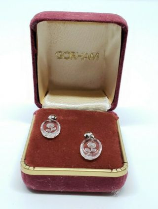 Vintage Signed Gorham Sterling Silver Floral Glass Intaglio Dangle Earrings