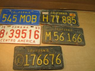 California Octagon E Exempt Panama License Plates Ca Black Blue 5 Vintage Tags