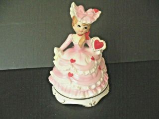 Vintage Lefton Porcelain " My Funny Valentine " Music Box Heart Pink Lady