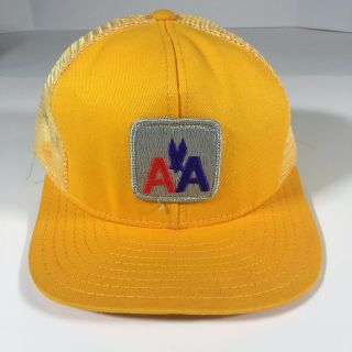 Vintage American Airlines Snapback Hat Cap Yellow With Patch Adjustable Mesh