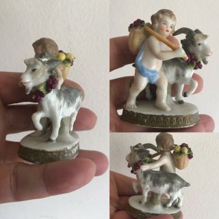 Antique 19th C 2 German Sitzendorf Porcelain Figures Cherubs & Goats Flower Horn 3