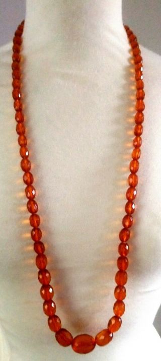 Antique Art Deco Natural Faceted Amber Bead Necklace - 66 Grams