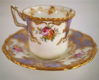 Bc C1835 Antique Coalport Porcelain Lilac Batwing Demitasse Cup & Saucer
