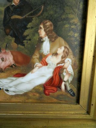 ANTIQUE LATE 19THC GERMAN HAND PAINTED PORCELAIN PLAQUE - HUNTER AND COW 3