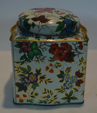 Vintage Daher Floral Squarish Metal Tin Container W Round Lid Made In England