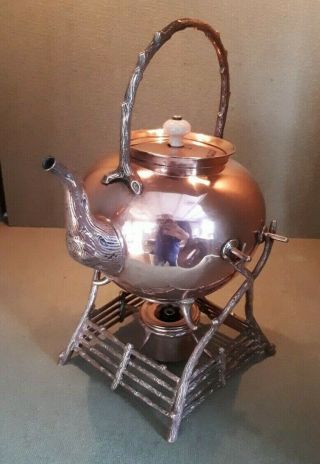 Antique Solid Copper Aesthetic Movement Spirit Kettle On Stand