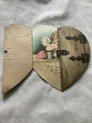Vintage Valentines Day Card Cupid Heart Lock Raphael Tuck Germany A/s J.  Johnson