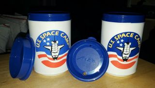 Vtg (2) Aladdin U.  S.  Space Camp Thermal Insulated Mugs/cups 12 Oz Red White Blue