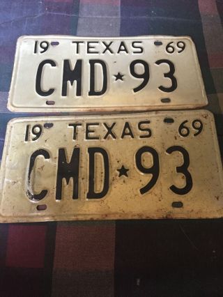 Pair 1969 Texas License Plates Passenger Cmd 93 Low Number Automobile Tag Wow
