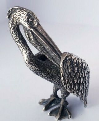 Vintage Solid Silver Italian Miniature Of A Large Pelican Hallmarked G.  Raspini