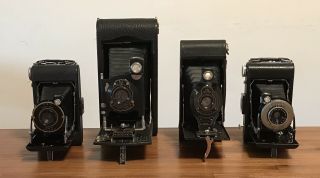 4 Vintage Antique Kodak Folding Cameras - Work