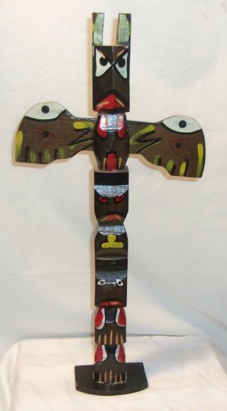Vintage Wood Carved Native American Indian Totem Pole With Wings