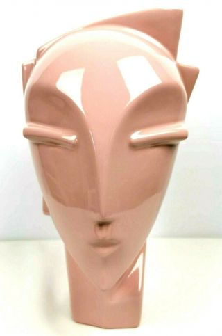 Vintage Head Bust Lindsey B Balkweill Style Ceramic Art Deco Pink 12.  5 " H 1980s
