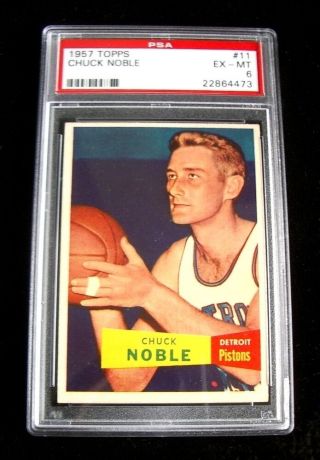 1957 - 58 Topps 11 Chuck Noble Detroit Pistons Rookie Card Psa 6